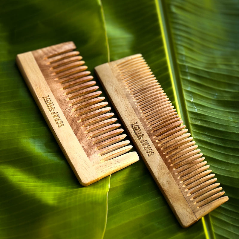 Scrapshala 100% Biodegradable Anti-Breakage Neem Wood Ayurvedic Comb Set