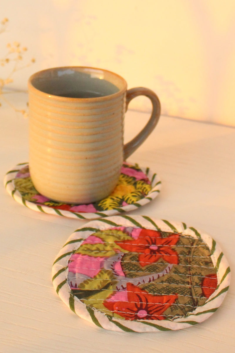 Byora Multicolor Flora Fabric Coasters (Set of 2)