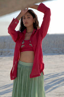 The Loom Art Mint & Wine Co-ord (Set of 3) Handwoven Chanderi Silk Co-ord