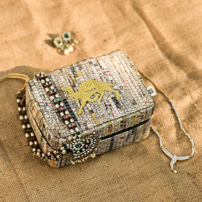 Scrapshala Handloom Textile Upcycled Space Saver Charcha Jewellery Organizer Box
