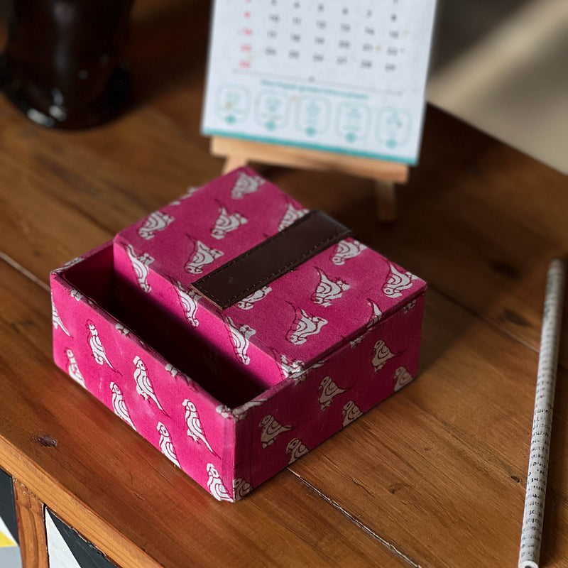 Scrapshala Upcycled Cotton Pink Bird Business Card Holder Box