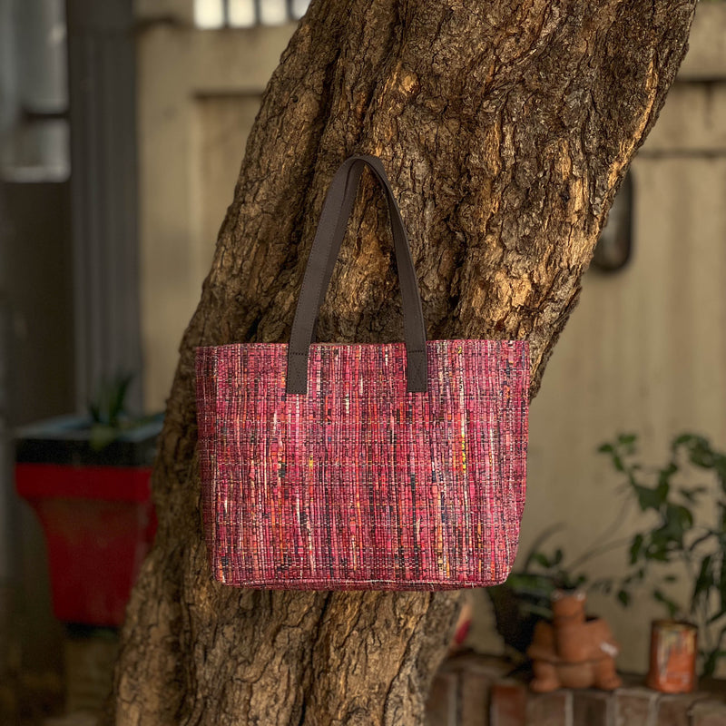 Scrapshala Natural Dyed Upcycled Paper Textile Charcha Handloom Tote Bag