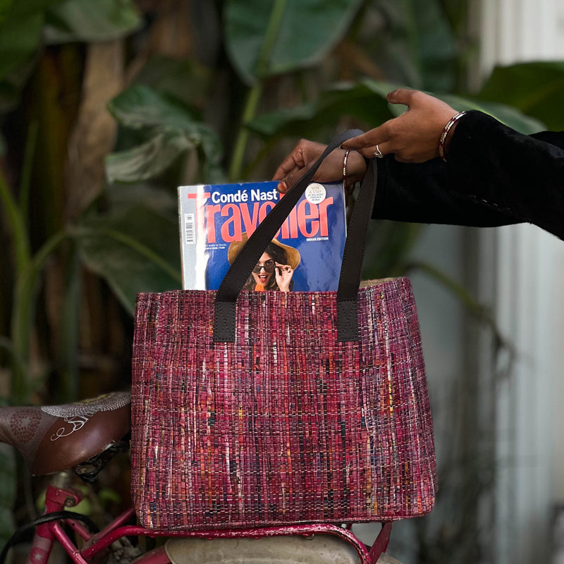 Scrapshala Natural Dyed Upcycled Paper Textile Charcha Handloom Tote Bag