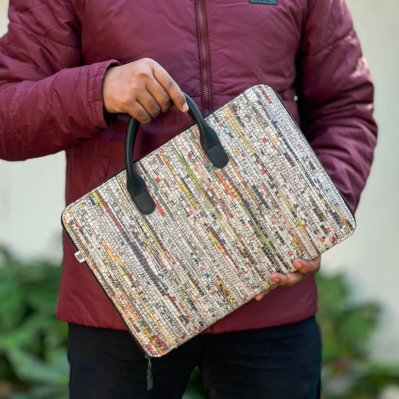 Scrapshala Handloom Textile Upcycled Minimalist Charcha Laptop Bag