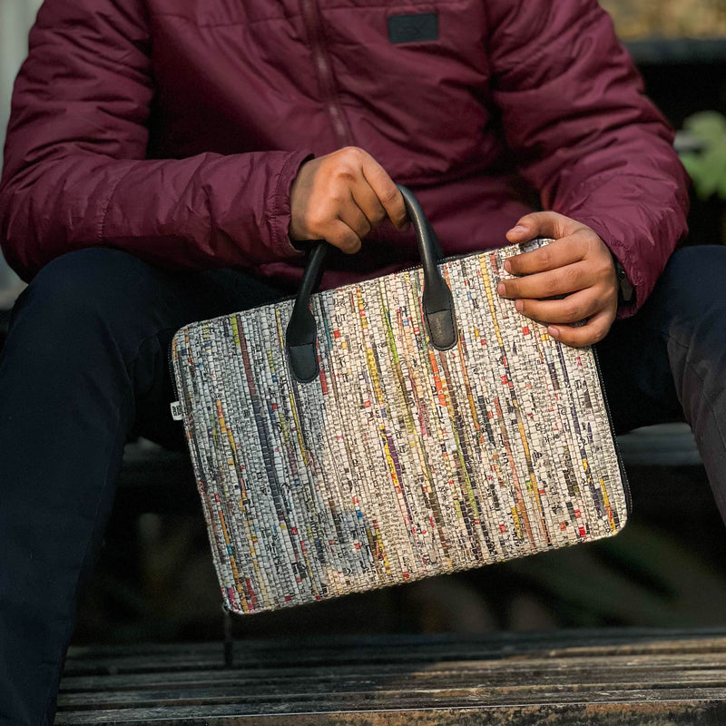 Scrapshala Handloom Textile Upcycled Minimalist Charcha Laptop Bag