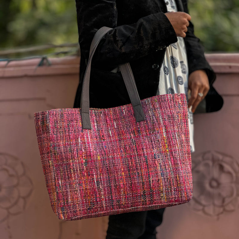 Scrapshala Natural Dyed Upcycled Paper Textile Charcha Handloom Tote Bag