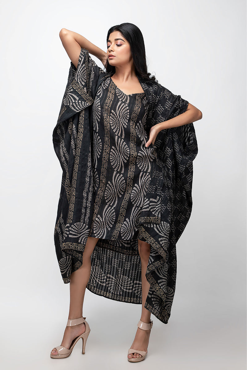 Sepia Stories Imprimir Silk Dress in Black