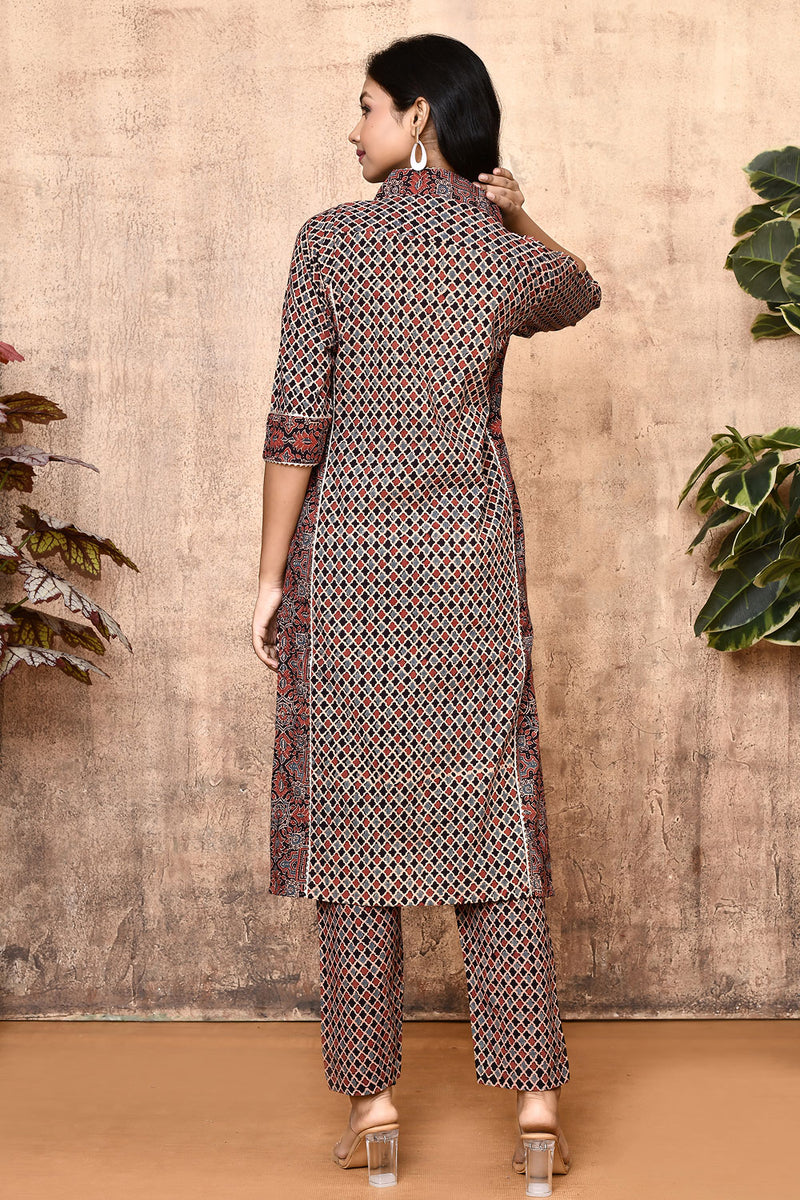 Expressions By UV Iris Black Ajrakh Cotton Kurta Set