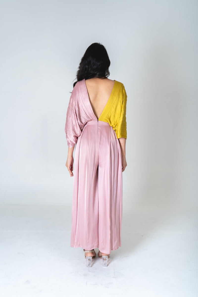 Neora by Nehal Chopra Pink-Yellow Color-Blocked Jumpsuit