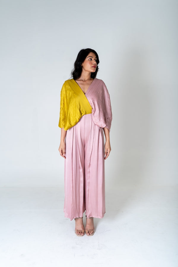 Neora by Nehal Chopra Pink-Yellow Color-Blocked Jumpsuit