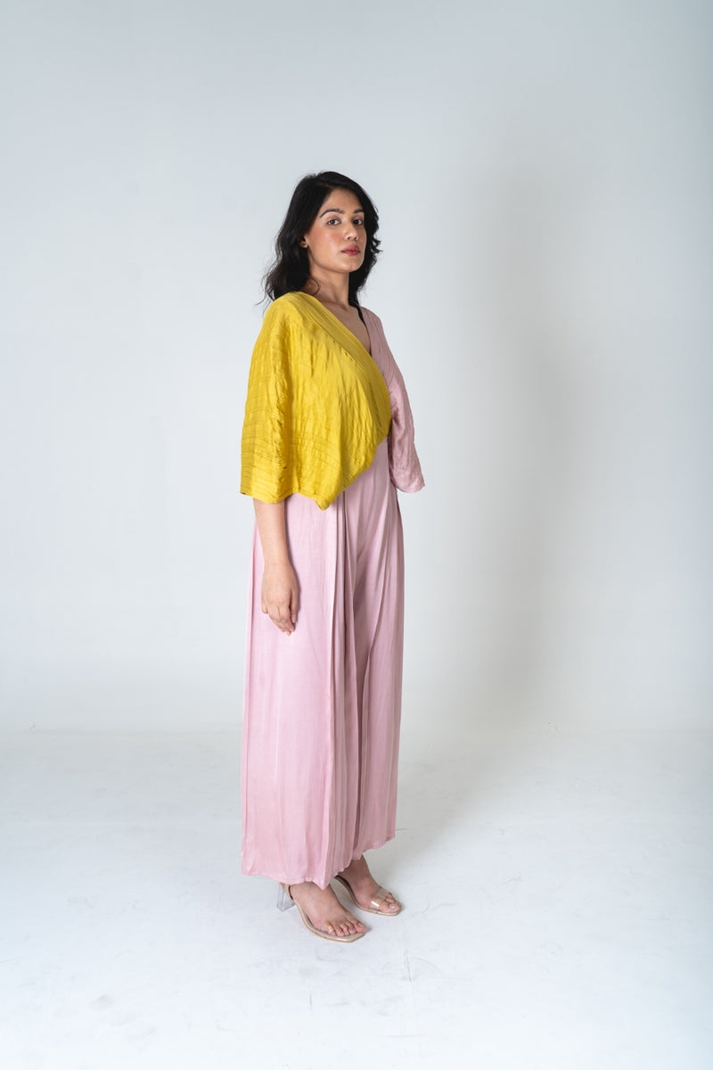 Neora by Nehal Chopra Pink-Yellow Color-Blocked Jumpsuit