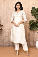 Expressions By UV Jenni Off-white Handloom Maheshweri Silk Kurta Set