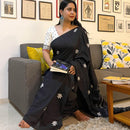 Forsarees Women's Black Mul Kantha Saree
