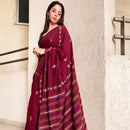 Forsarees Women's Maroon Mul Kantha Saree