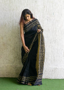 Forsarees Women's Applique Work Black Chanderi Saree