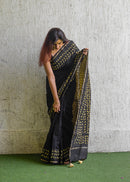 Forsarees Women's Applique Work Black Chanderi Saree