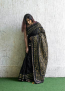 Forsarees Women's Applique Work Black Chanderi Saree