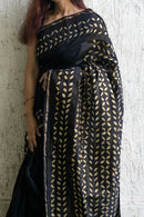 Forsarees Women's Applique Work Black Chanderi Saree