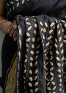 Forsarees Women's Applique Work Black Chanderi Saree