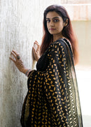 Forsarees Women's Applique Work Black Chanderi Saree