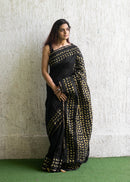 Forsarees Women's Applique Work Black Chanderi Saree