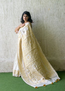 Forsarees Women's Applique Work White Chanderi Saree