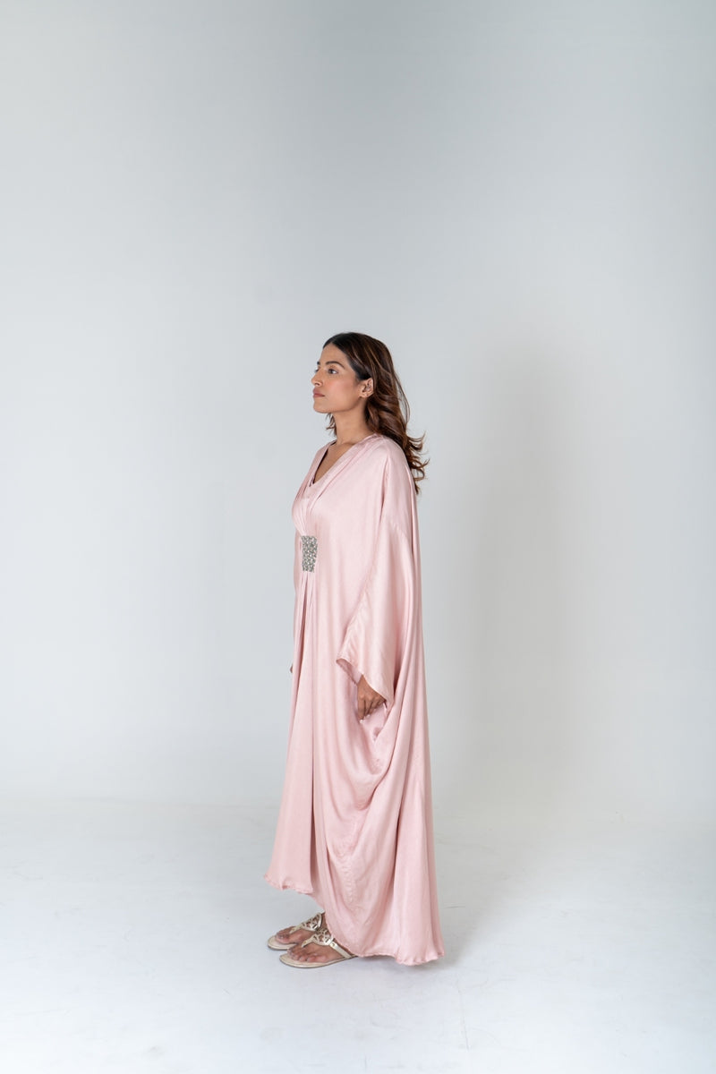 Neora by Nehal Chopra Pink-Green Braided Long Kaftan