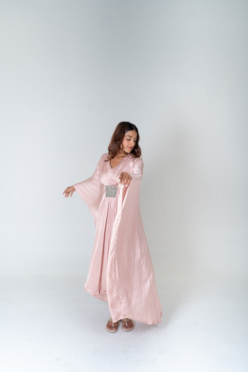 Neora by Nehal Chopra Pink-Green Braided Long Kaftan