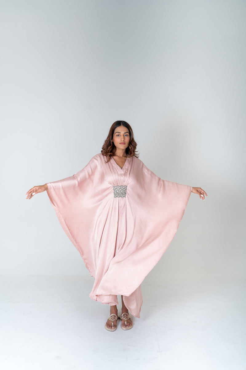 Neora by Nehal Chopra Pink-Green Braided Long Kaftan