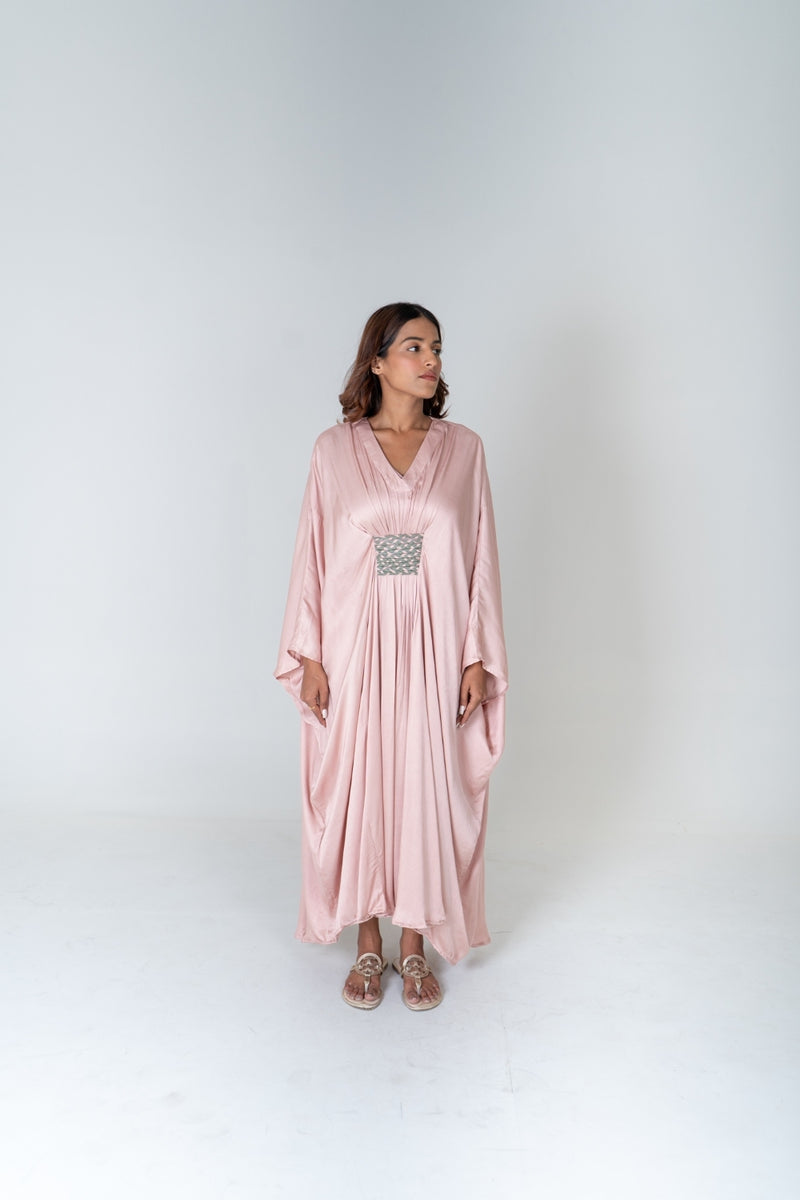 Neora by Nehal Chopra Pink-Green Braided Long Kaftan