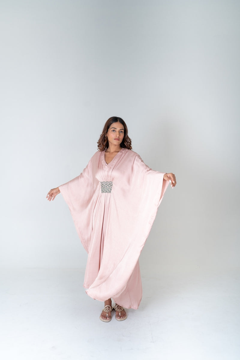 Neora by Nehal Chopra Pink-Green Braided Long Kaftan