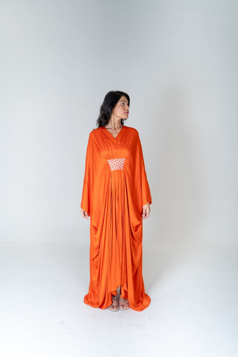 Neora by Nehal Chopra Orange-Pink Braided Long Kaftan