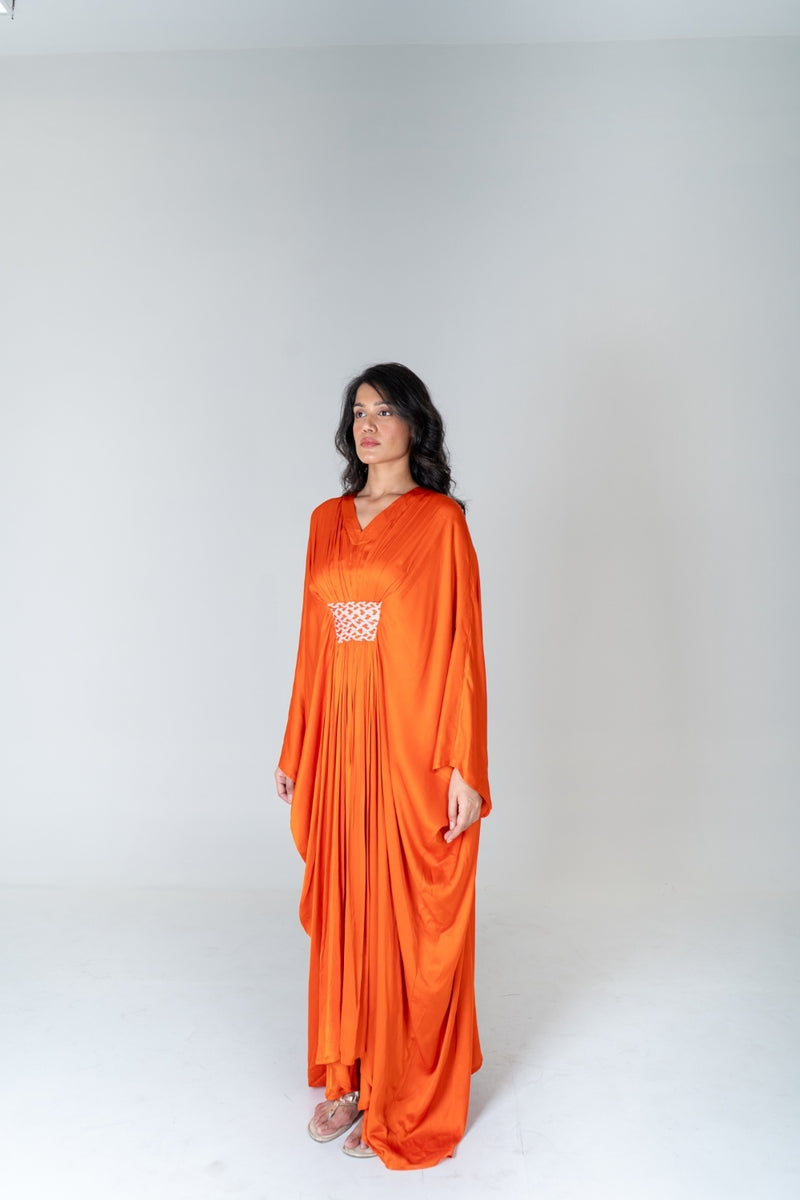 Neora by Nehal Chopra Orange-Pink Braided Long Kaftan