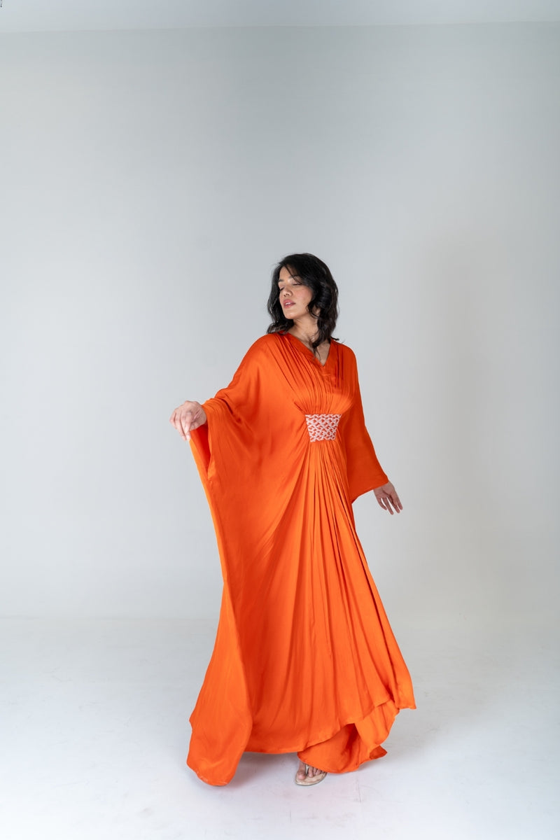 Neora by Nehal Chopra Orange-Pink Braided Long Kaftan