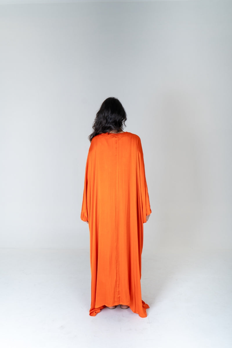 Neora by Nehal Chopra Orange-Pink Braided Long Kaftan