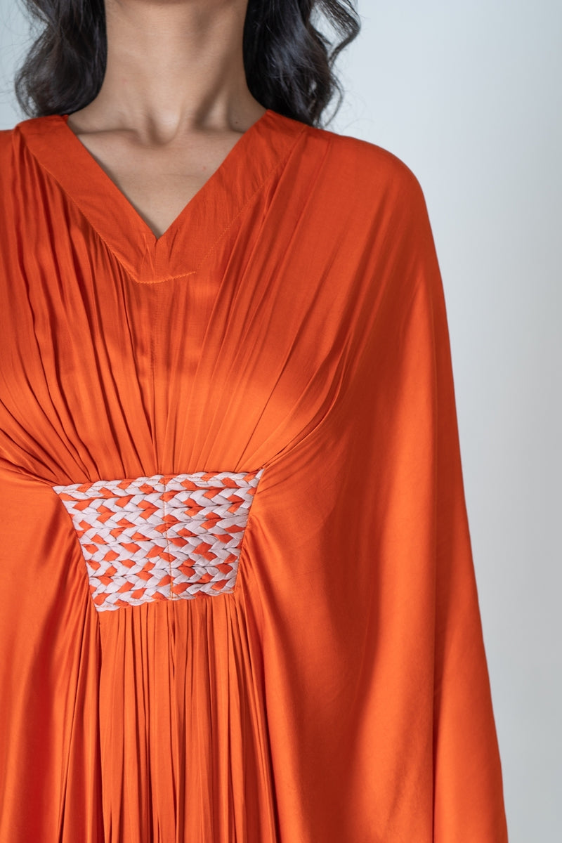 Neora by Nehal Chopra Orange-Pink Braided Long Kaftan