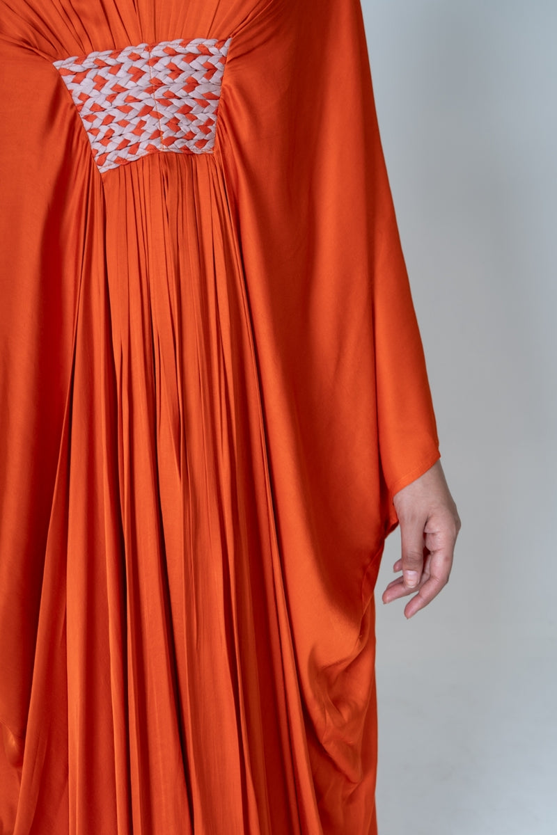 Neora by Nehal Chopra Orange-Pink Braided Long Kaftan