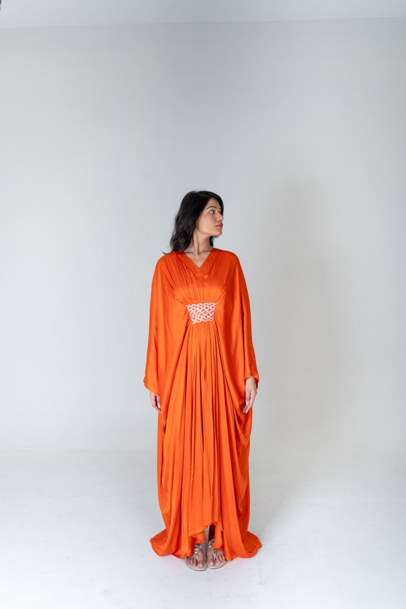 Neora by Nehal Chopra Orange-Pink Braided Long Kaftan