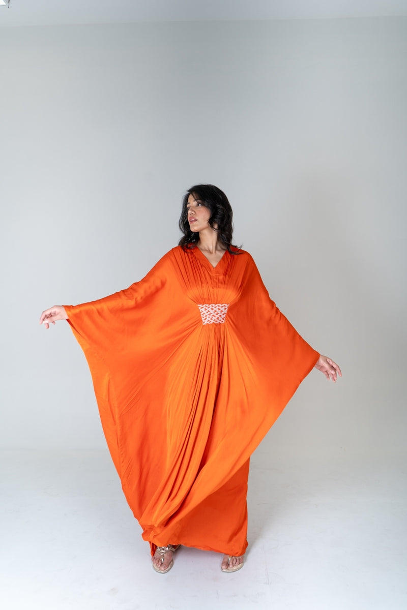 Neora by Nehal Chopra Orange-Pink Braided Long Kaftan