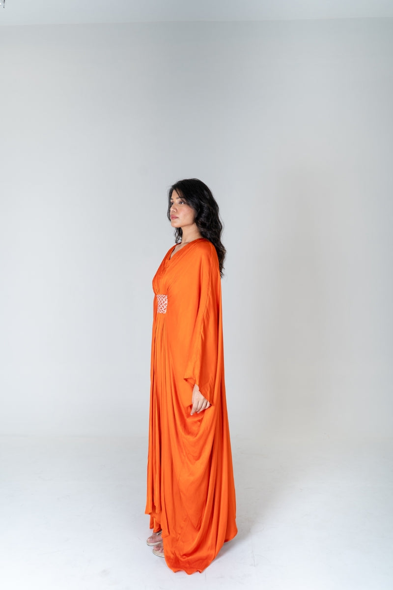 Neora by Nehal Chopra Orange-Pink Braided Long Kaftan