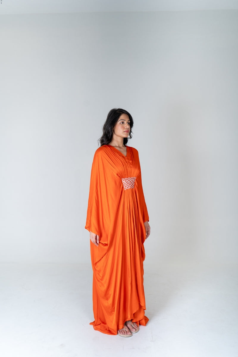 Neora by Nehal Chopra Orange-Pink Braided Long Kaftan