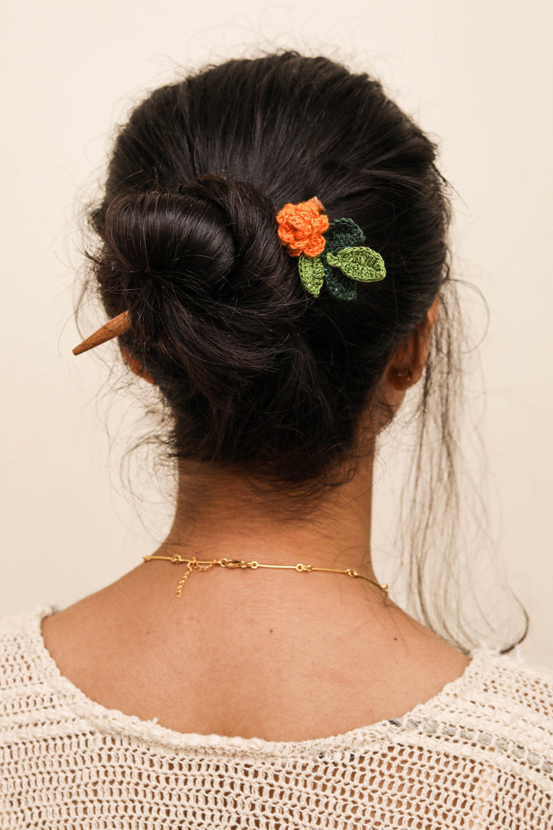 Set of Tangerine and Ecru Marigolds Hair Stick