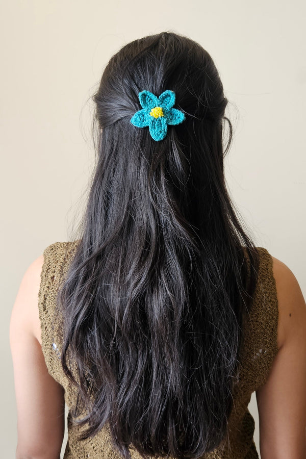 Teal Floral Hair Clip