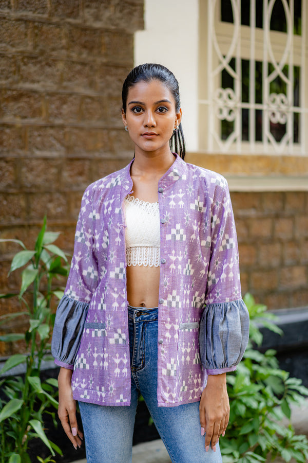 Krushnachuda Lavender Ikat Tribal Motif Jacket