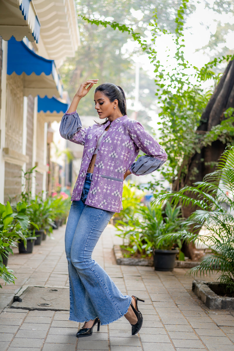 Krushnachuda Lavender Ikat Tribal Motif Jacket