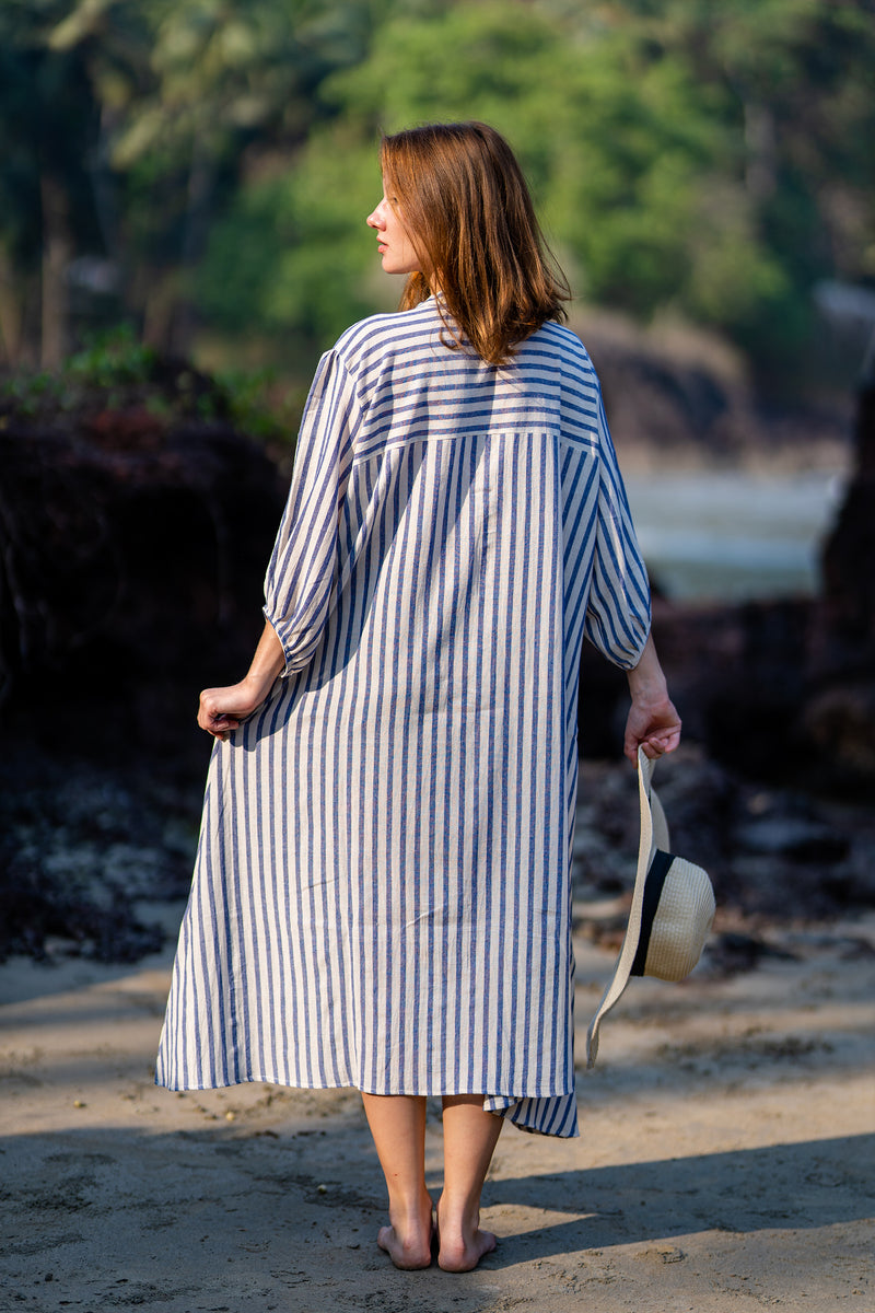 Krushnachuda Krushnachuda White & Blue Natural Dye Handloom Dress