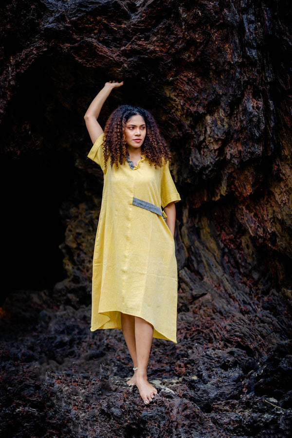 Krushnachuda Krushnachuda Turmeric Dye Handloom Yellow Dress