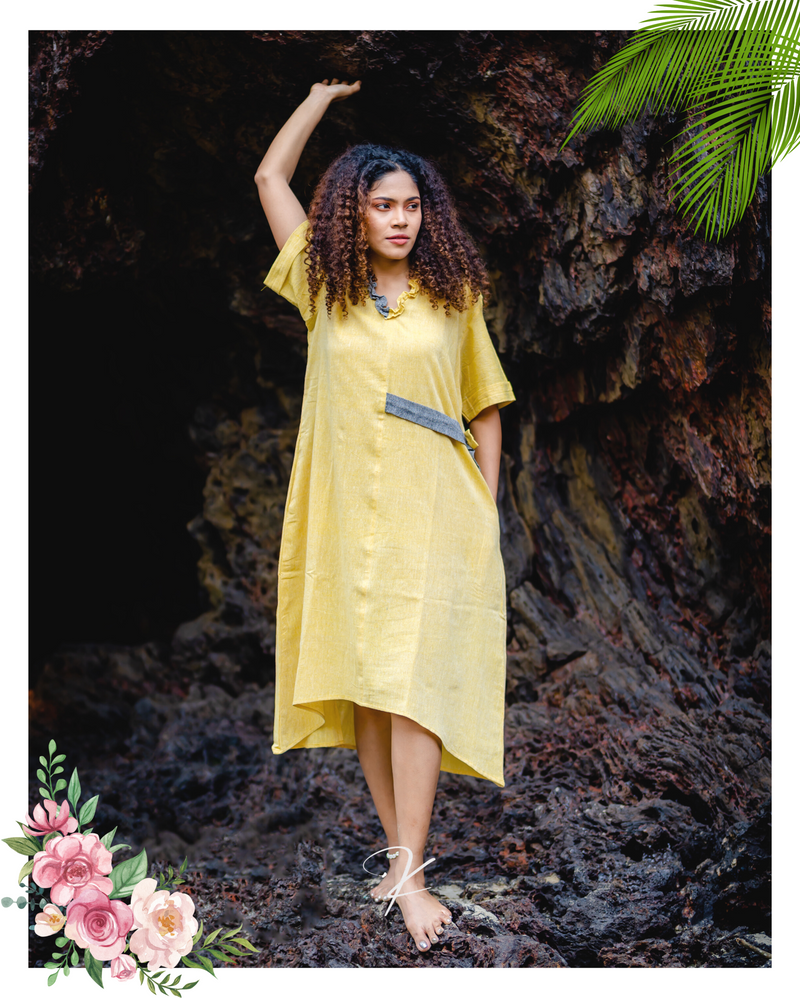 Krushnachuda Krushnachuda Turmeric Dye Handloom Yellow Dress