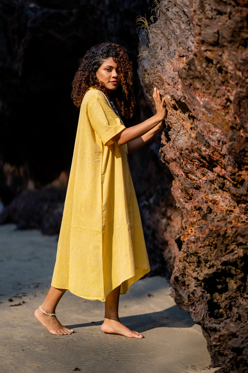 Krushnachuda Krushnachuda Turmeric Dye Handloom Yellow Dress