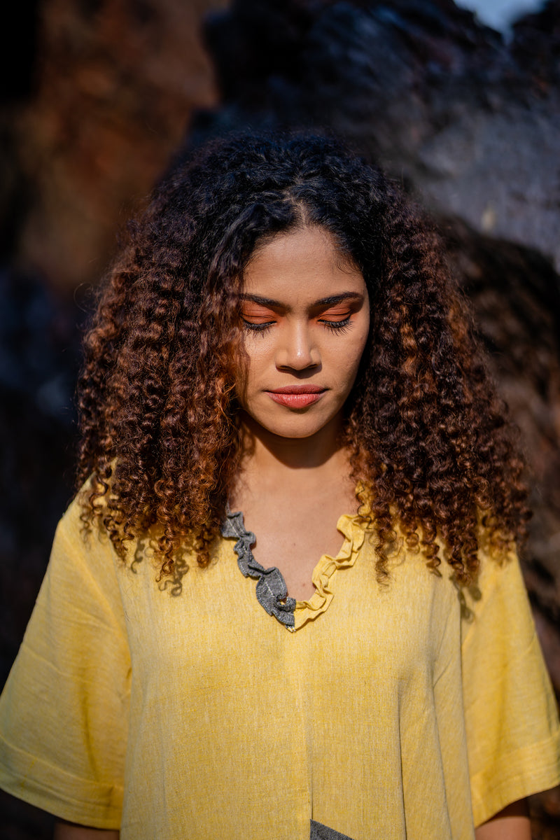 Krushnachuda Krushnachuda Turmeric Dye Handloom Yellow Dress